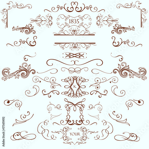 Collection of vintage page decorations flourishes and calligraphic elements in retro style