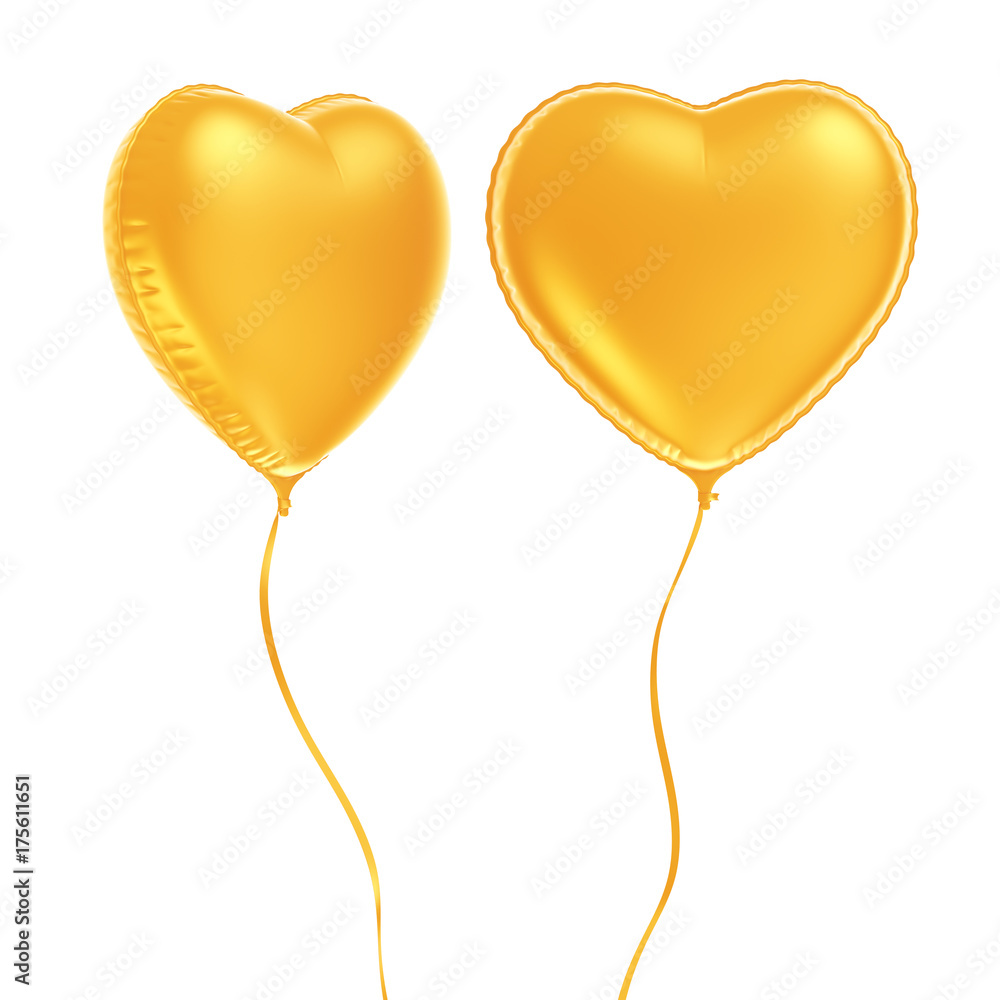Gold heart shape balloon isolated on white background, 3D rendering