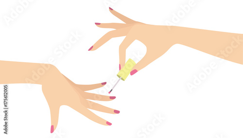 Elegant woman hands doing manicure applying nail polish