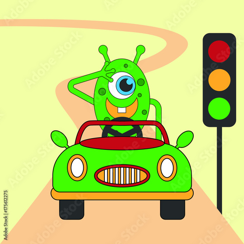 monster obeys the signs of traffic signs vector cartoon