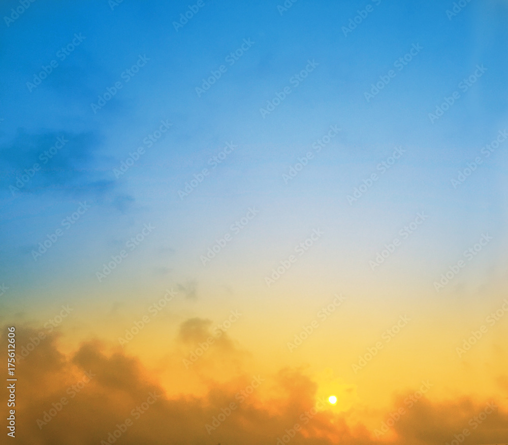 Beautiful Sunrise yellow and blue sky background with copy space