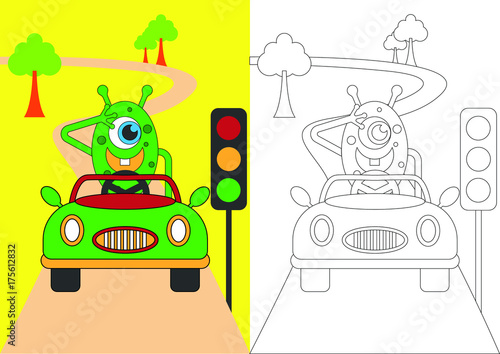 monster obeys the signs of traffic signs vector cartoon for coloring book or page
