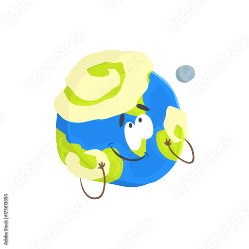 Cute humanized Earth planet character, sphere with funny face cartoon vector Illustration