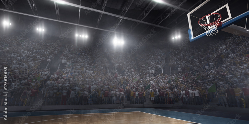 Professional basketball arena in 3D. Big basketball stadium with a lot