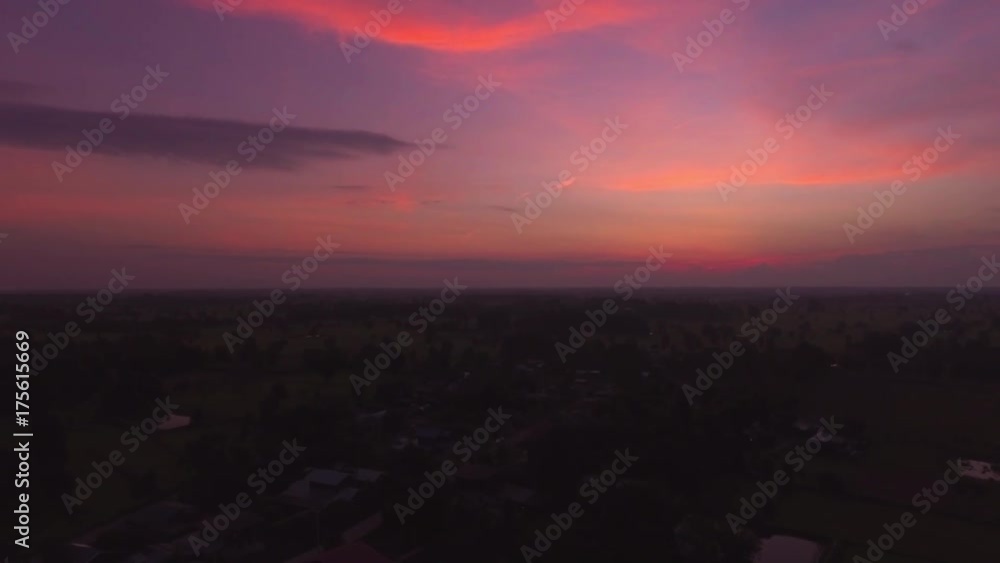aerial shot of Thailand countryside at dawn