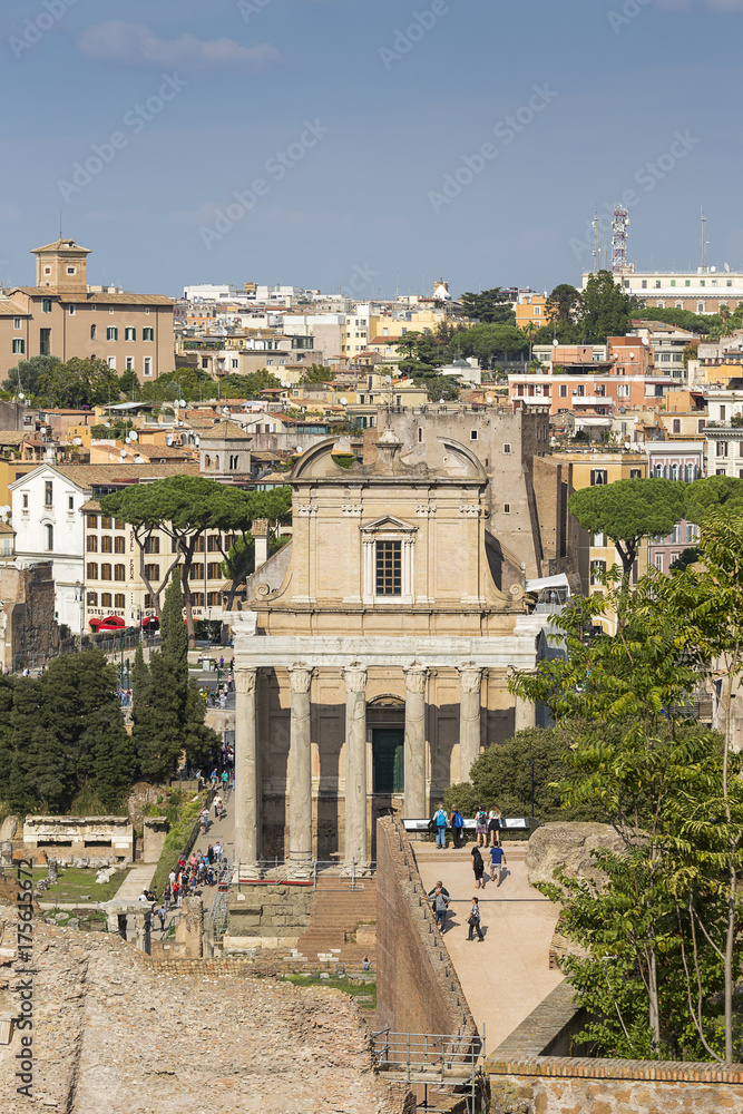 ancient Temple of Antoninus and Faustina on the Roman Forum, Rome, Italy, Europe