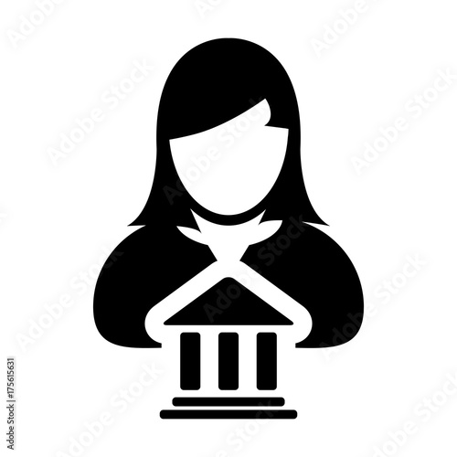 Bank Icon Vector With Person Profile Female Avatar Symbol for Banking and Finance in Glyph Pictogram illustration