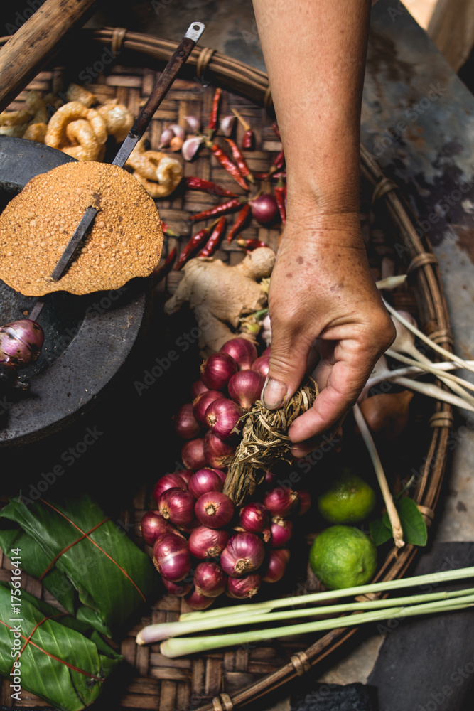 Lanna food Thai food Northern Thai Cuisine Rustic kitchen Old hand Hands are cooking Lanna food Thai food Northern Thai Cuisine Rustic kitchen Old hand Hands are cooking
