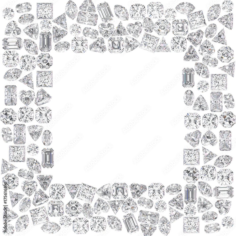 3D illustration isolated group of diamonds square frame