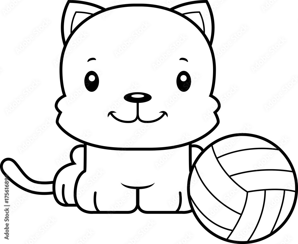 Naklejka premium Cartoon Smiling Volleyball Player Kitten
