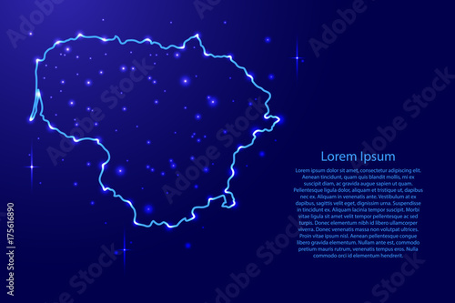Fotografi Map Lithuania from the contours network blue, luminous space stars of vector ill
