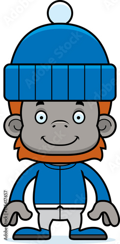Cartoon Smiling Winter Orangutan
