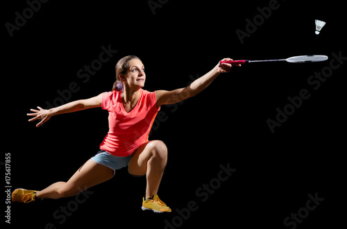 Woman badminton player (full isolated ver)