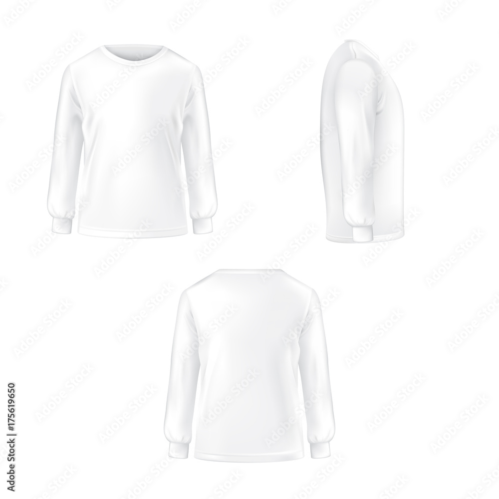 Set of vector illustration of a white T-shirt with long sleeves front ...