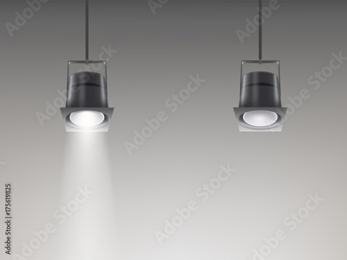 A set of vector illustrations of ceiling lamps with the light turned on and not in a realistic style.