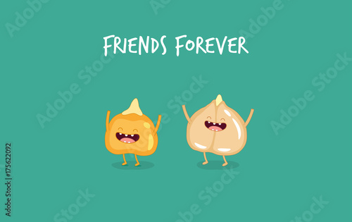 Funny corn and chick pea seeds. Vector Illustration