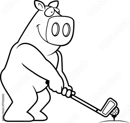 Cartoon Pig Golfing