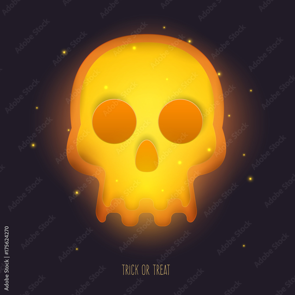 Cartoon cute shine silhouette skull head. Background for halloween party in  paper cut trendy craft style. Vector illustration concept for design cover,  poster, greeting card. Stock Vector | Adobe Stock