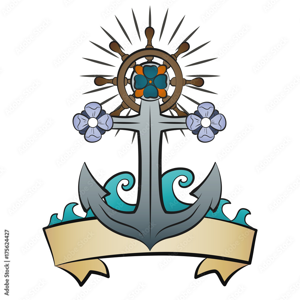 Old School Ship Wheel Tattoo
