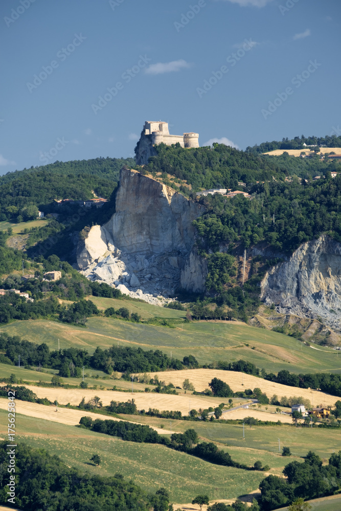 Fototapeta premium Landscape in Romagna at summer:, view of San Leo