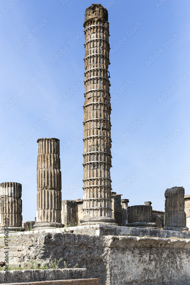preserved ancient column on the Temple of Jupiter, Pompeii, Italy, Europe preserved ancient column on the Temple of Jupiter, Pompeii, Italy, Europe