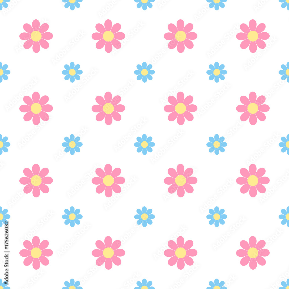 Pink and blue daisy flowers seamless vector pattern