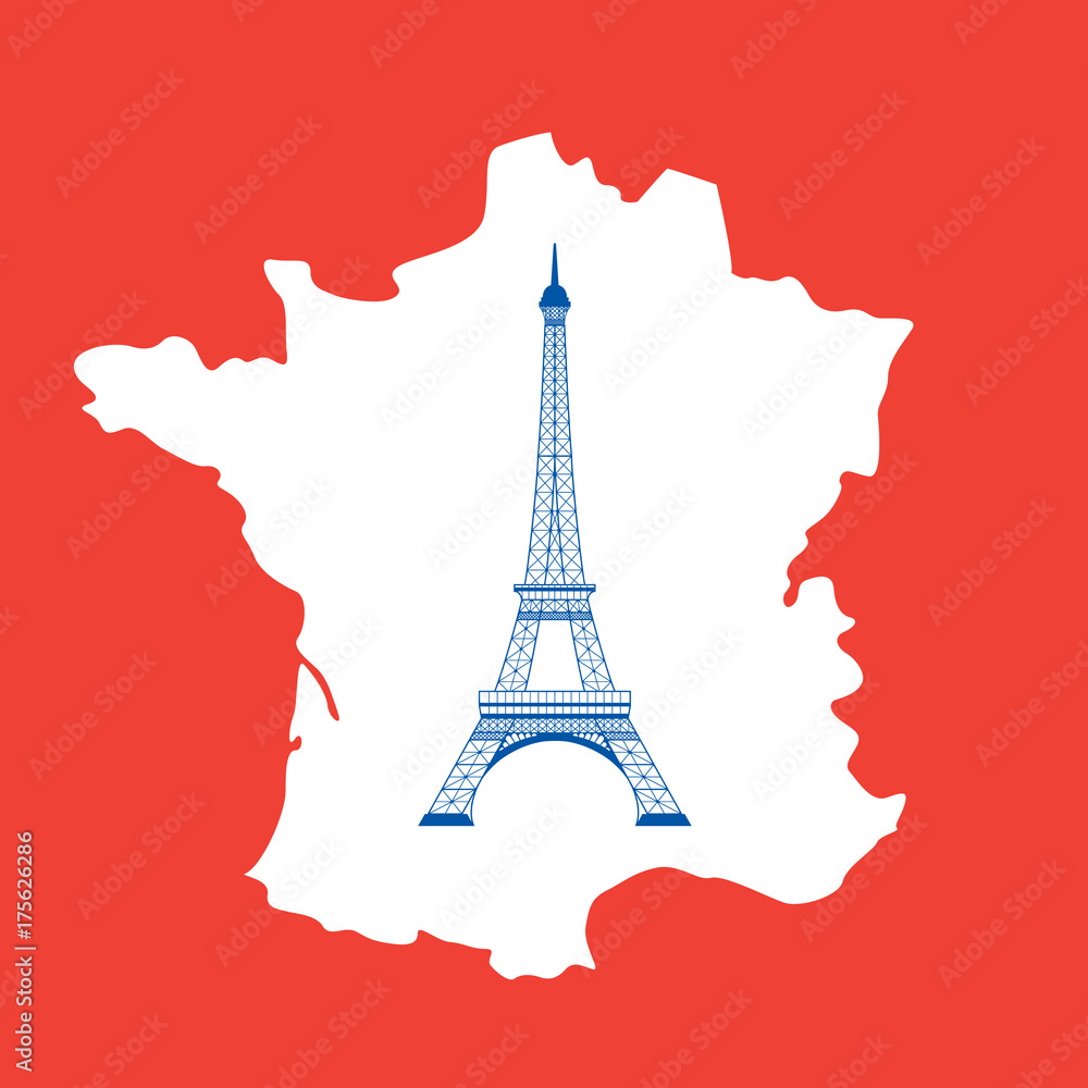eiffel tower and map on red