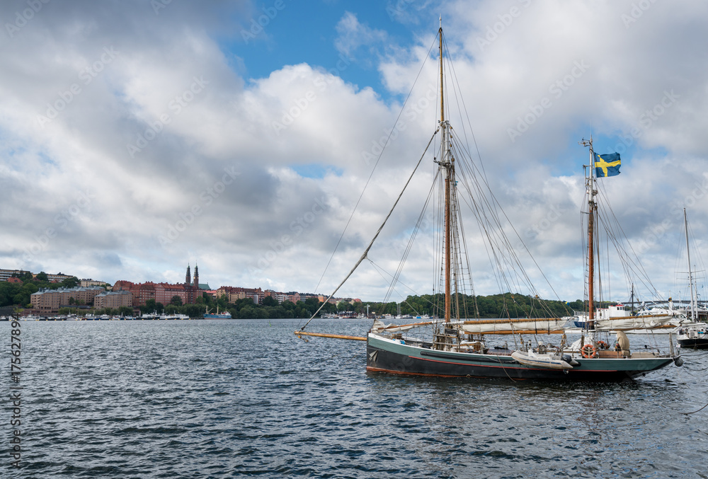 Sailing boat by City Hall in Stockholm