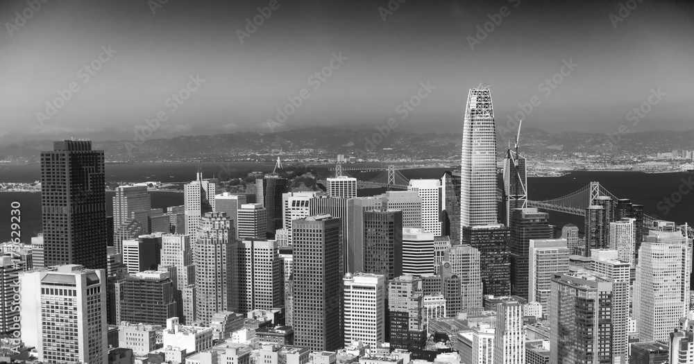 San Francisco Skyline as seen from helicopter, California