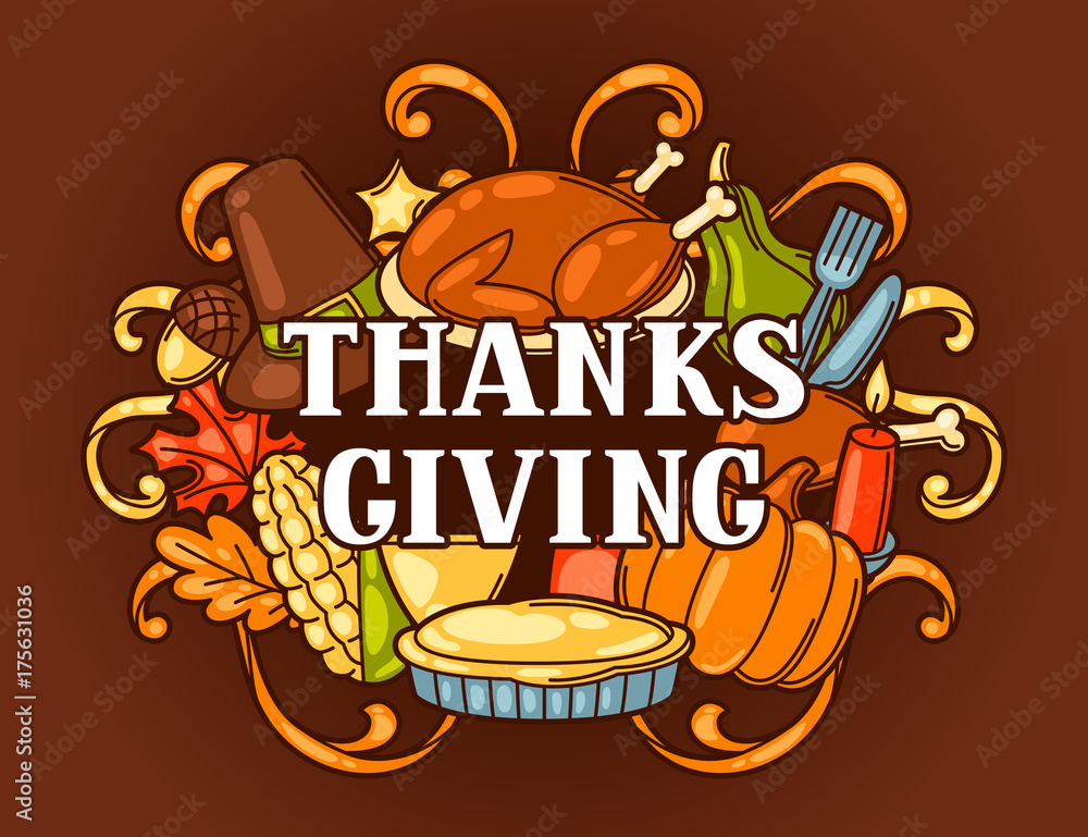 Obraz premium Happy Thanksgiving Day invitation with holiday objects