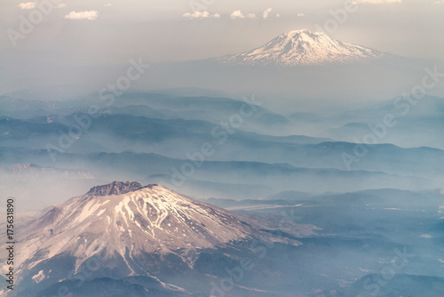 St Helens Volcano and Mount Adams from airplane photo