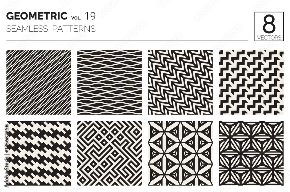Minimal geometric seamless patterns set Minimal geometric seamless patterns set