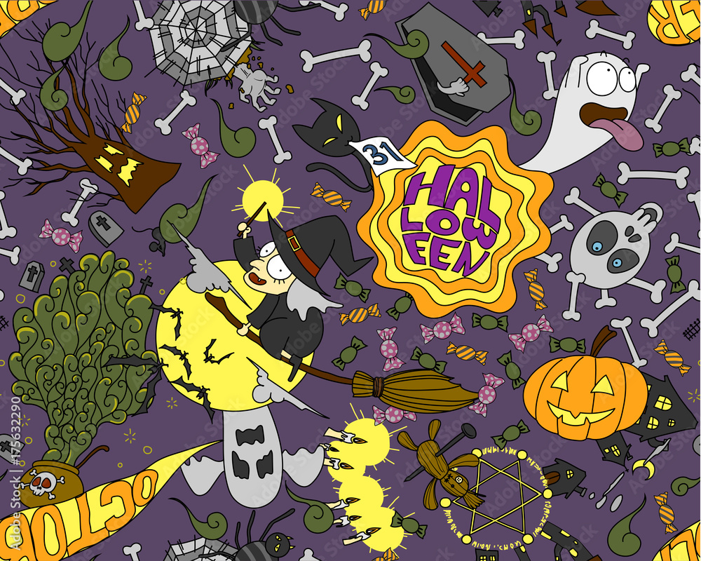 Halloween doodles seamless pattern