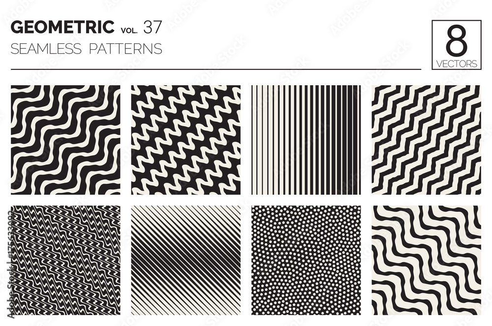 Minimal geometric seamless patterns set Minimal geometric seamless patterns set