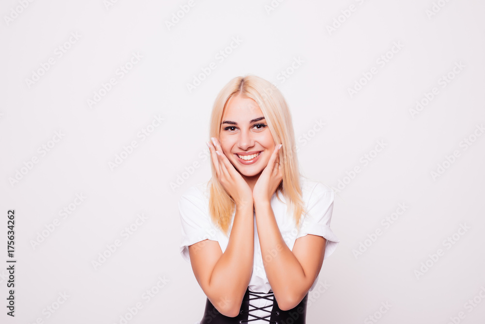 Young woman looking surprised on white background Young woman looking surprised on white background
