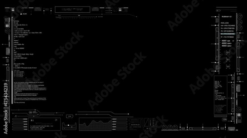 Heads up display interface infographic Alpha PNG.Technological pattern.Good for tech video overlay.As HUD infographic material texture for 3D models animation.Type 2