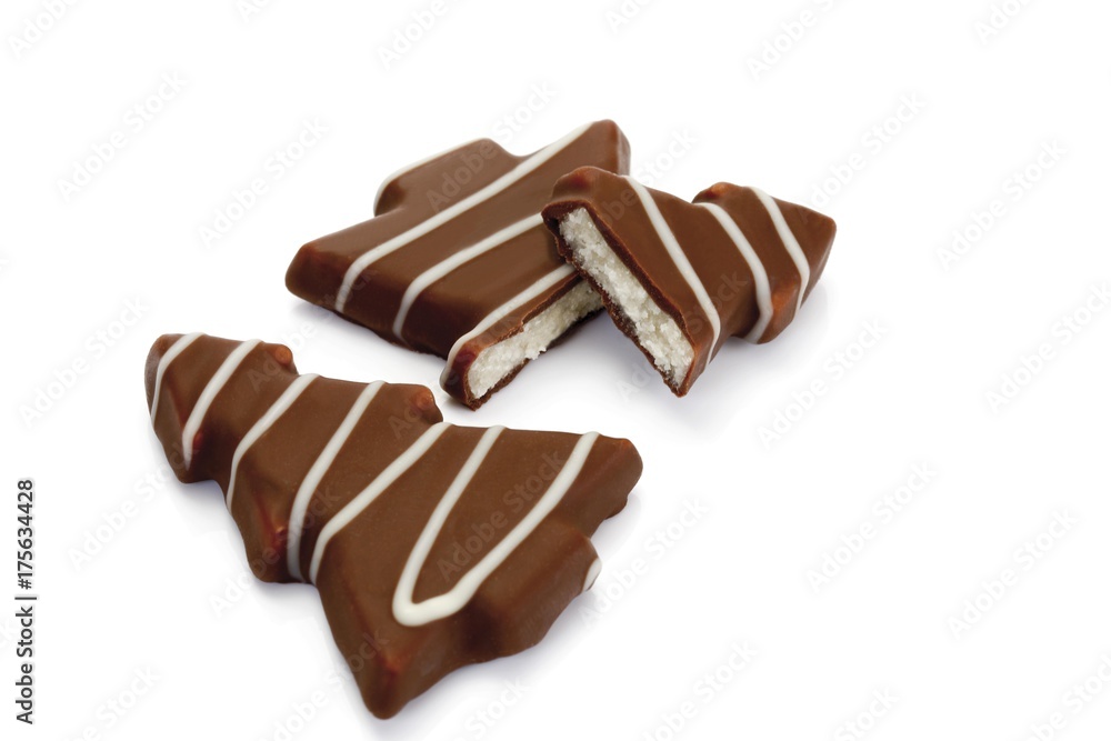 Marzipan with chocolate icing in the shape of a fir tree Marzipan with chocolate icing in the shape of a fir tree