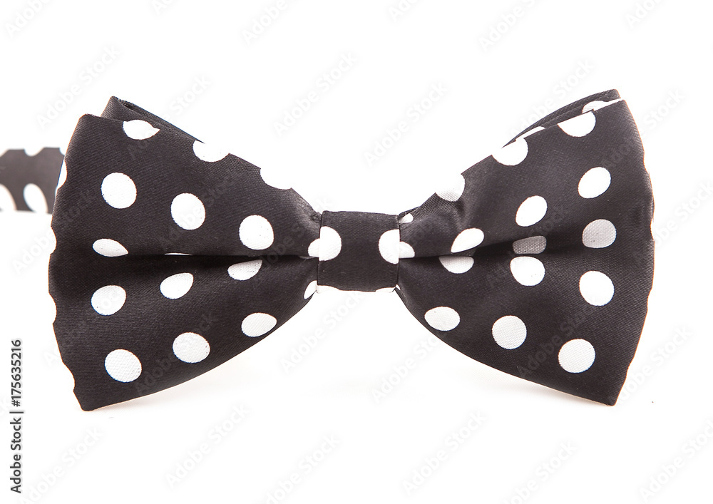 black bow with white big bright peas on a white background.Men's accessories black bow with white big bright peas on a white background.Men's accessories
