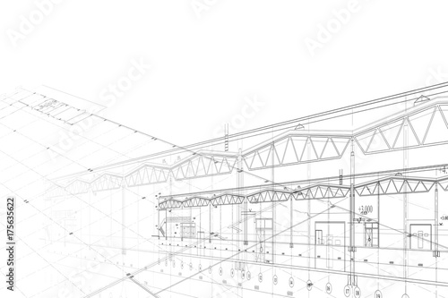 Background -architectural drawing of industrial building photo