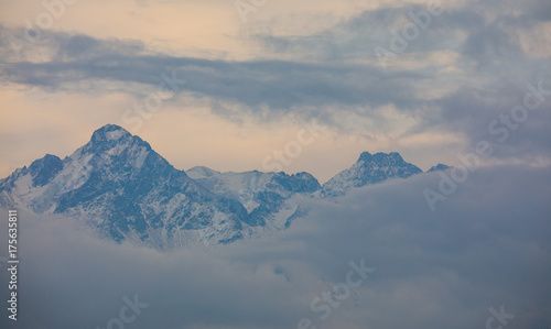 clouds in the mountains at sunset