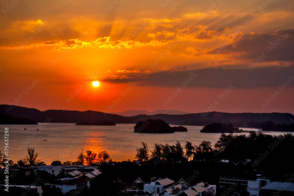Sunset from the viewpoint of AO Nang, Krabi, Thailand.