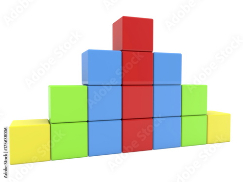 Pyramid of toy cubes in various colors