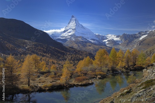 The Grindjisee with the Matterhorn in the background  Zermatt  Valais  Switzerland  Europe