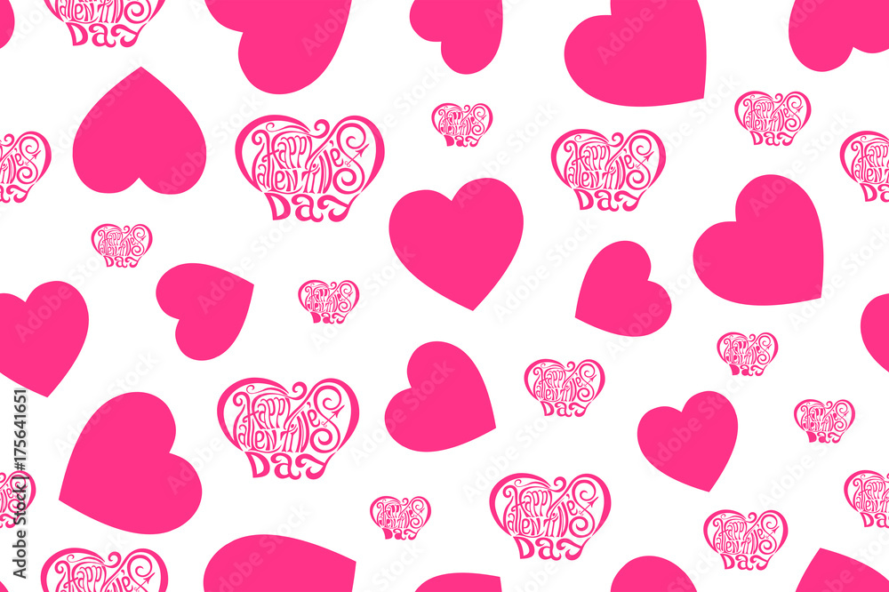 Valentines Day seamless pattern design. Pink on white background. Vector illustration Valentines Day seamless pattern design. Pink on white background. Vector illustration