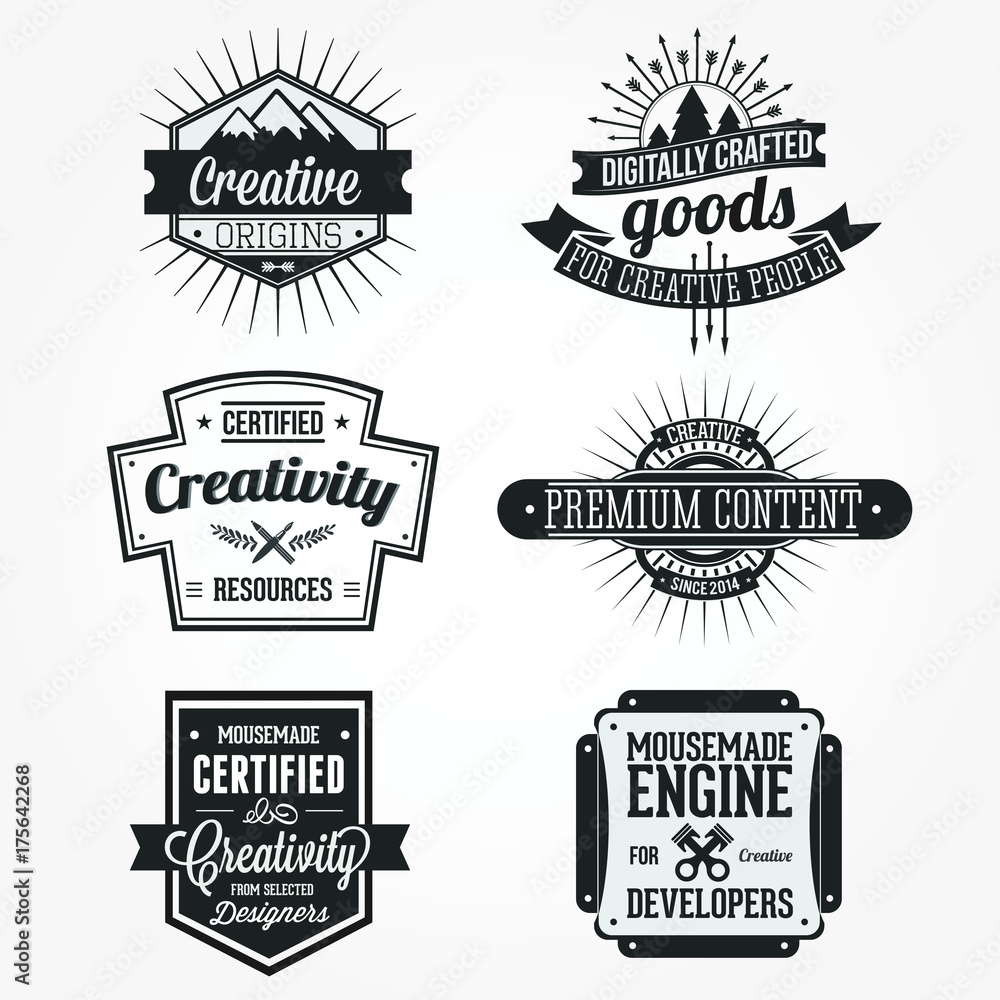 Creative Digital Origins Fun Box Idea Dreamers Content Professional People Vector logo badges elements collection Stamp Logos Icons Symbols Retro Labels Silhouettes