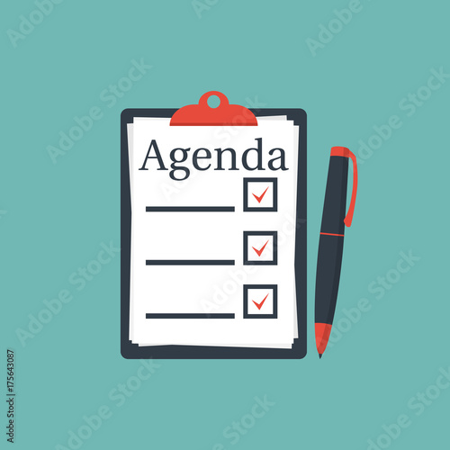 Clipboard agenda. Vector illustration flat design. Isolated on background. White sheets with marks.