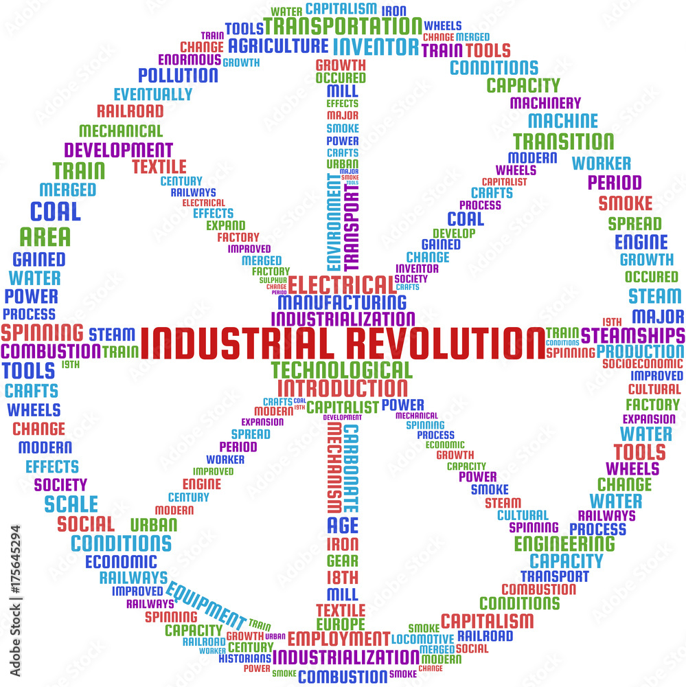 Industrial Revolution Word Cloud Text Illustration in shape of a Cartwheel. Industrial Revolution keyword tags isolated vector. Transparent. Industrial Revolution Word Cloud Text Illustration in shape of a Cartwheel. Industrial Revolution keyword tags isolated vector. Transparent.