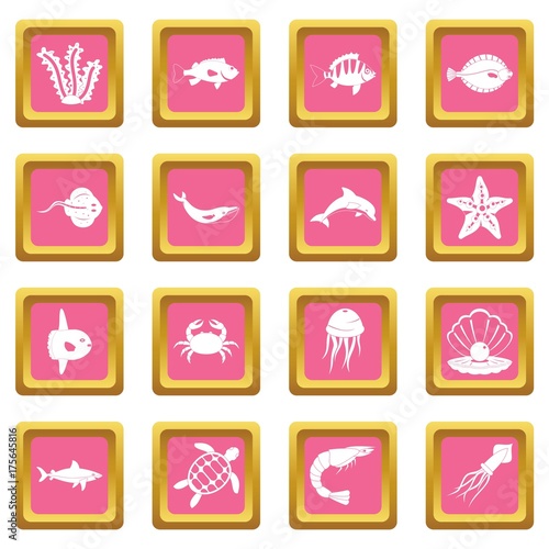 Sea animals icons pink