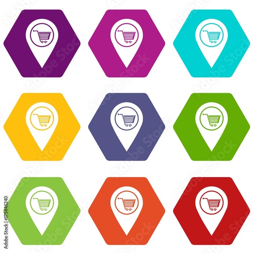 Free Download Geo tag with shopping cart symbol icon set color hexahedron - GFXLoad