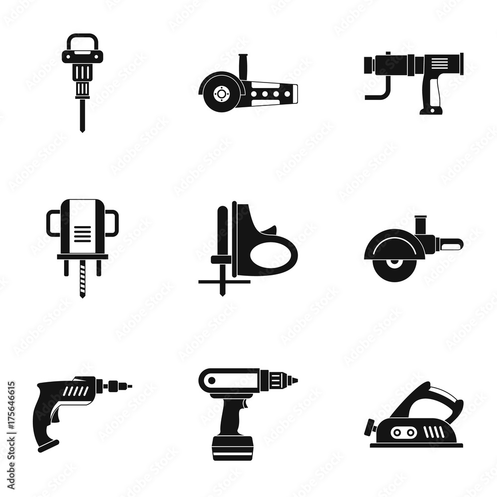House electric tool icon set, simple style House electric tool icon set, simple style